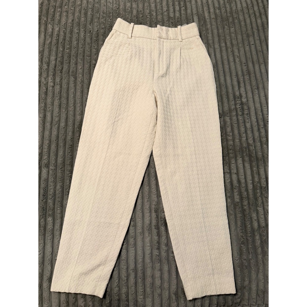 Zara Women Cream Textured Jacquard High Waisted Tapered Pants 8034/464 Size S